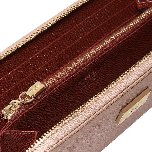【16年秋季新品】Tod’s/托德斯 女士粉色牛皮LOGO金屬牌撞色內襯錢包