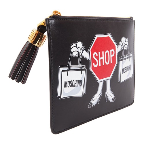 【16春夏清倉(cāng)折扣】MOSCHINO/莫斯奇諾 logo涂鴉 手拿包 EB