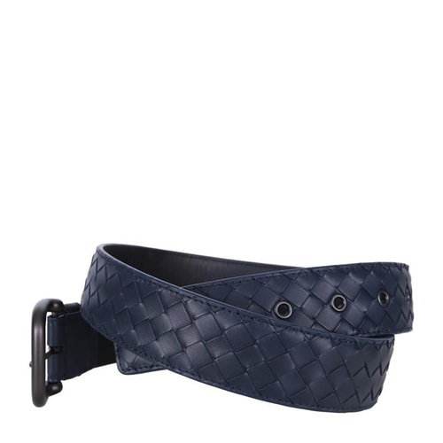 Bottega Veneta/葆蝶家 男士牛皮深藍(lán)色編織腰帶/173784 V4650 4013