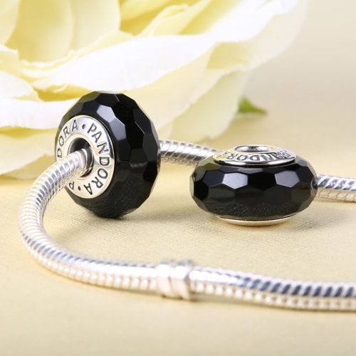 PANDORA/潘多拉 925銀黑色切面琉璃珠791069