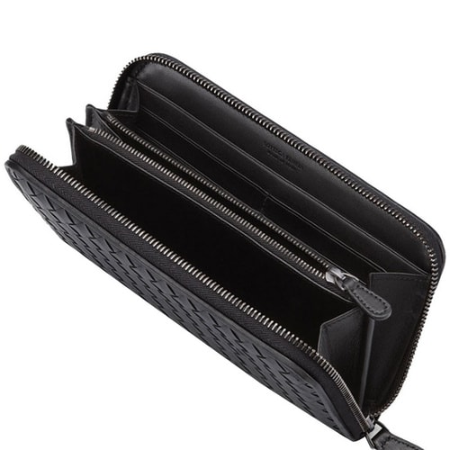 Bottega Veneta/葆蝶家 中性款式黑色牛皮長款錢包 114076 V001N 1000