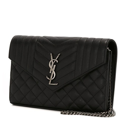 Yves saint Laurent/圣羅蘭 'Monogram'金屬品牌LOGO斜紋格子黑色牛皮女士單肩包#437473 BRM04 1000