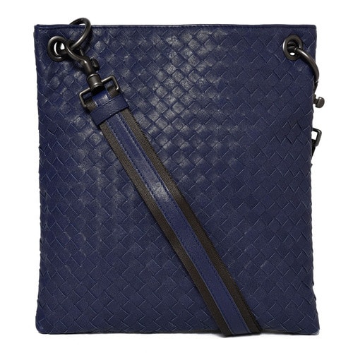Bottega Veneta/葆蝶家 特價 藏藍色皮質編織男士斜挎包 牛皮276356