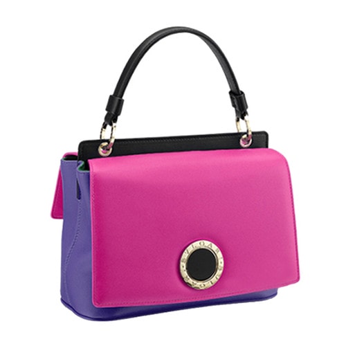 【包郵包稅】BVLGARI/寶格麗 女士拼色牛皮翻蓋手提包 161108 281057 calf leather berry-036