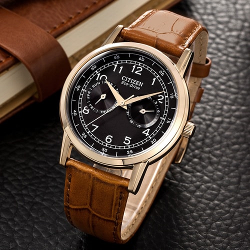 Citizen/西鐵城 光動能商務(wù)休閑小牛皮男表AO9003-08E