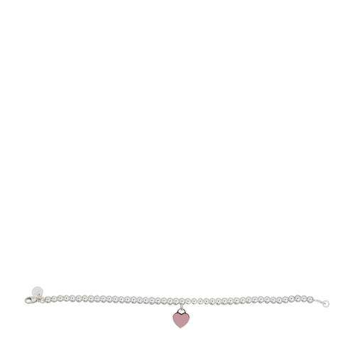 Tiffany & Co./蒂芙尼 女士純銀粉色心形小珠Bead琺瑯手鏈