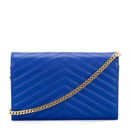 Yves saint Laurent/圣羅蘭 'Monogram'金屬品牌logo藍色斜紋小牛皮女士信封式單肩包#377828 BOW01 4350