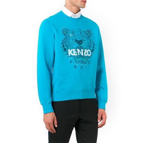 KENZO/高田賢三 男士藍色虎頭刺繡圓領套頭純棉衛衣F365SW001 4XE 68