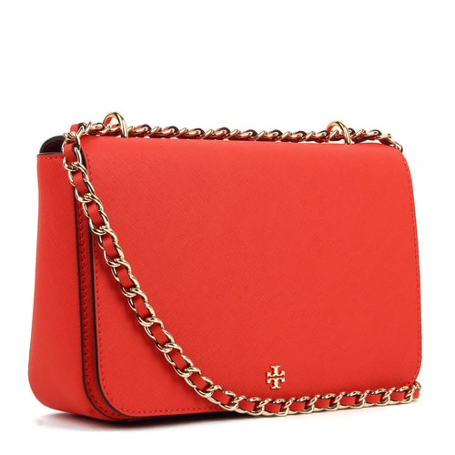 【包郵包稅】Tory Burch/湯麗柏琦 女士紅色真皮鏈條單肩斜挎包