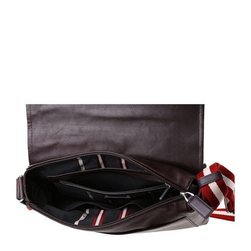 BALLY/巴利 男士TEPOLT小牛皮斜挎翻蓋郵差包斜挎包 巧克力/米紅條紋 6184565