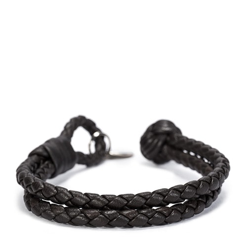 Bottega Veneta(葆蝶家) #深棕色手工編織皮質手鏈 S#