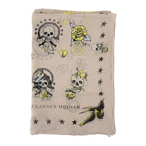 Alexander McQueen/亞歷山大麥昆 女士淡粉色桑蠶絲骷髏印花絲巾 414938.3010Q 6860