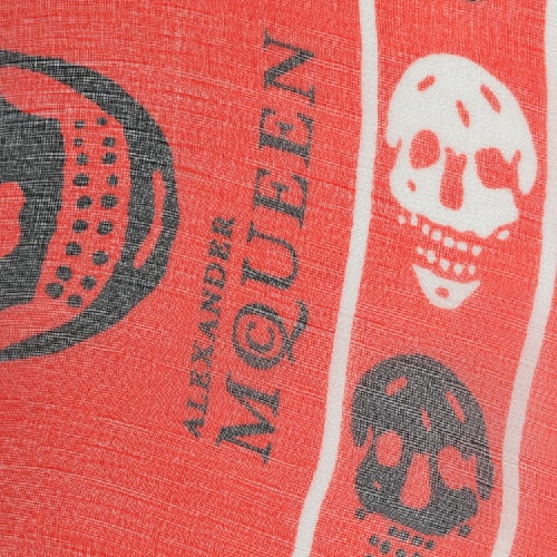 Alexander McQueen/亞歷山大麥昆 紅色經典骷髏圖案圍巾 ML