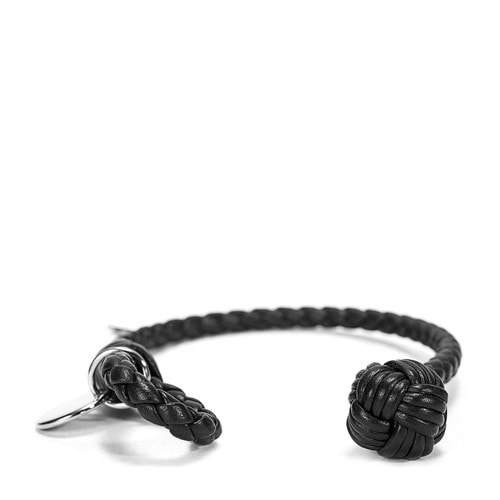 Bottega Veneta(葆蝶家) #黑色手工編織皮質手鏈 S#