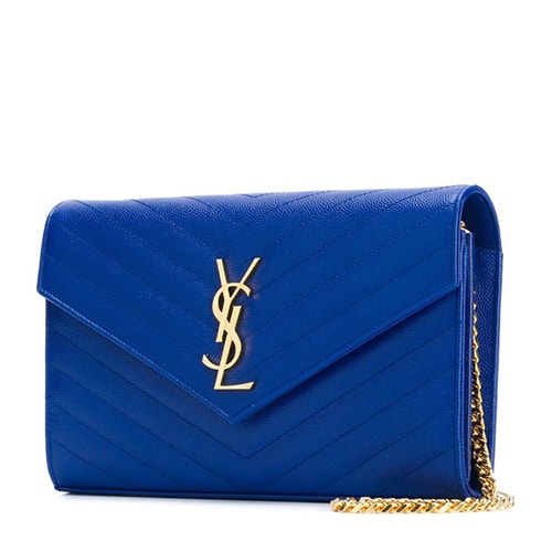 Yves saint Laurent/圣羅蘭 'Monogram'金屬品牌logo藍色斜紋小牛皮女士信封式單肩包#377828 BOW01 4350