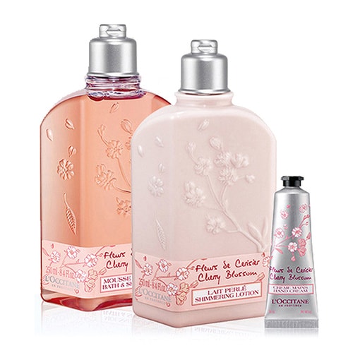L'OCCITANE/歐舒丹甜蜜櫻花沐浴手霜3件套（沐浴啫喱250ml+潤膚露250ml+手霜30ml））