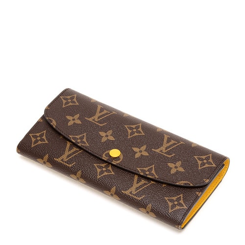 Louis Vuitton/路易威登 老花按扣長款女士錢包Emilie帆布/配皮 新款招財黃色