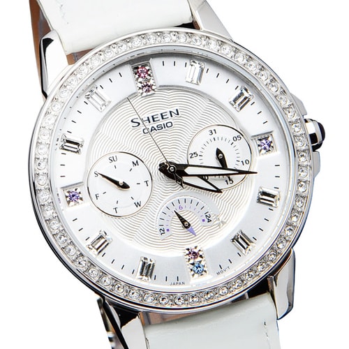 CASIO/卡西歐手表sheen系列時尚鑲鉆三眼石英女表SHE-3023L-7A