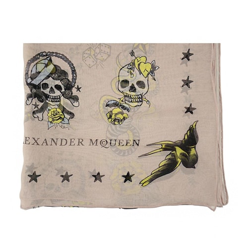 Alexander McQueen/亞歷山大麥昆 女士淡粉色桑蠶絲骷髏印花絲巾 414938.3010Q 6860