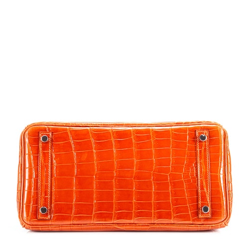 HERMES/愛馬仕 桔色鱷魚皮Birkin30銀扣女士手提包