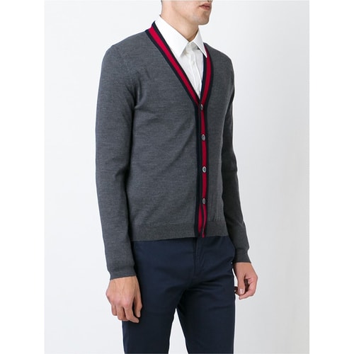 GUCCI(古馳) *深灰色羊毛經典logo花邊男士針織開衫 M#