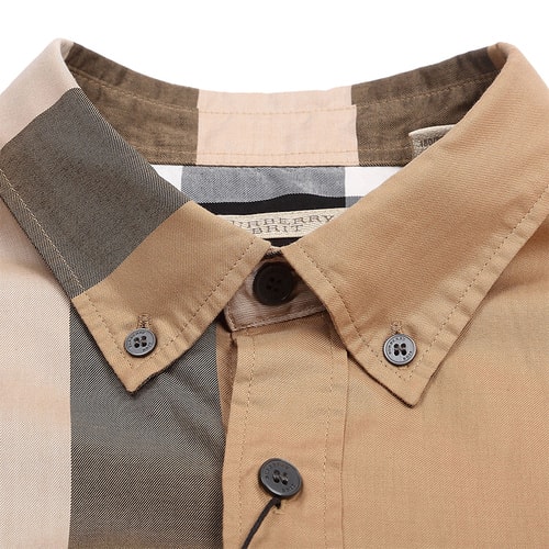 BURBERRY/博柏利 男士褐色經典格紋純棉短袖襯衫 4554716