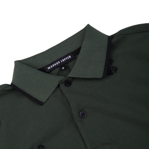 MARKUS LUPFER/馬庫斯·盧普伐深綠色純棉骷髏刺繡男士T恤短袖POLO衫,MTP378,XL