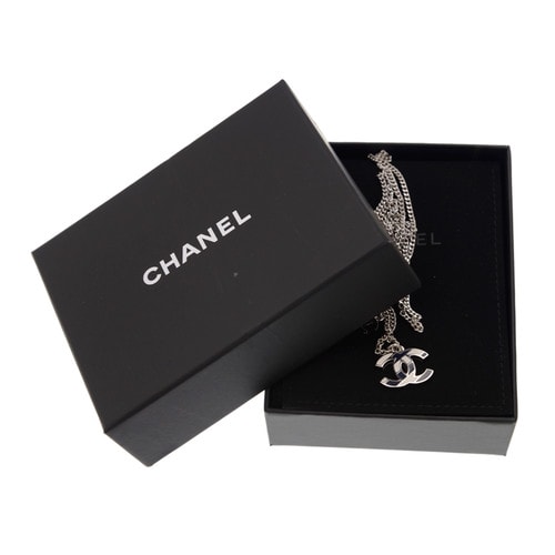 CHANEL/香奈兒 16新款飛機(jī)場(chǎng)系列斜紋拼接經(jīng)典雙c項(xiàng)鏈 毛衣鏈A95107 深藍(lán)色