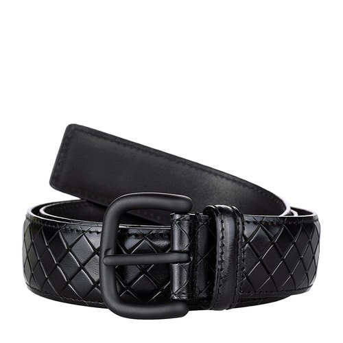 Bottega Veneta/葆蝶家 男士黑色羊皮編織樣式腰帶 261362 VQ241 1000
