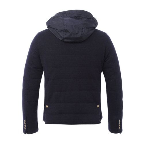 Moncler/蒙克萊 男士外套 棉毛混紡隱藏式風帽皮飾口袋邊男士長袖羽絨服