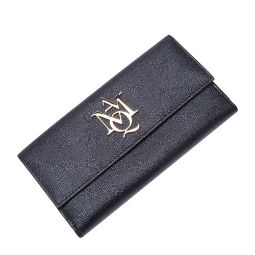 Alexander McQueen/亞歷山大麥昆牛皮材質(zhì)金屬字母裝飾女士長款錢夾,439195DN10G 1000 WOMEN WALLET