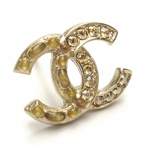 CHANEL/香奈兒 女士金色鑲水鉆雙C耳釘 A95811