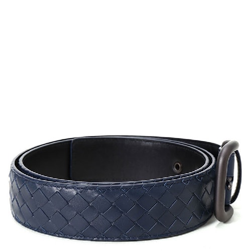 Bottega Veneta/葆蝶家小牛皮中性編織腰帶#173784 V4650 4013 藏藍色 105cm
