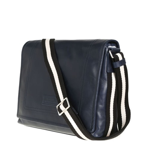 BALLY/巴利 男士TEPOLT條紋小牛皮斜挎翻蓋郵差包斜挎包 6187205 藍色/米黑條紋