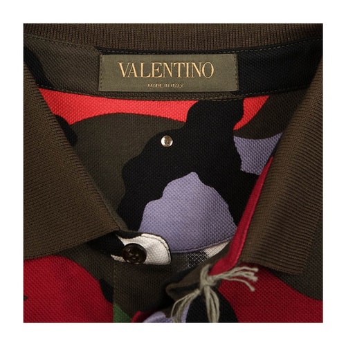 Valentino/華倫天奴 2016新款夏季綠色純棉迷彩翻領短袖時尚男士T恤KV0MH00M36RISO VA1620803649