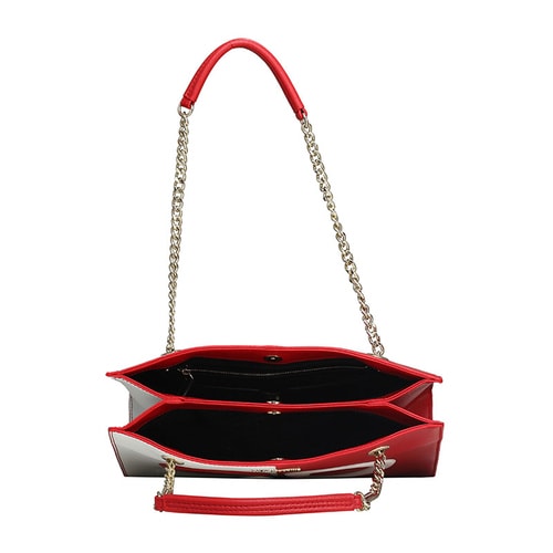 LOVE MOSCHINO/莫斯奇諾 女士心形圖案拼色半鏈條PVC購物袋 JC4243PP01 紅色/白色