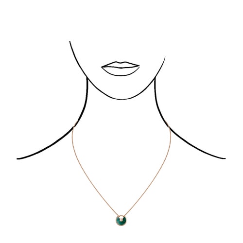 CARTIER/卡地亞 AMULETTE DE CARTIER系列18K玫瑰金鑲嵌鉆石孔雀石 掛鎖設計超小號項鏈掛墜 B7224550
