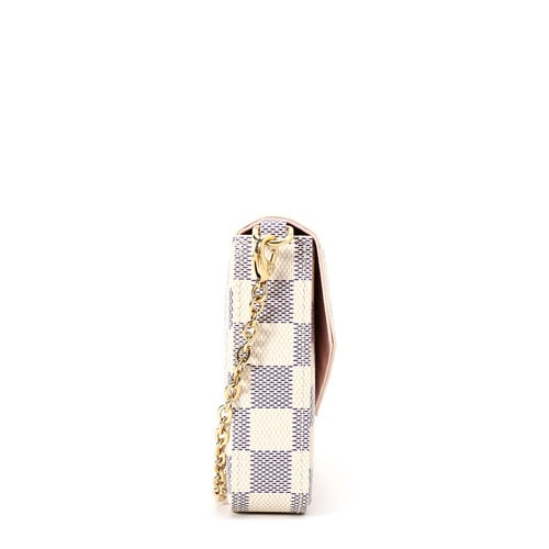 Louis Vuitton/路易威登 特價 白色棋盤格經典帆布女士鏈條多用斜挎包 Felicie N61363