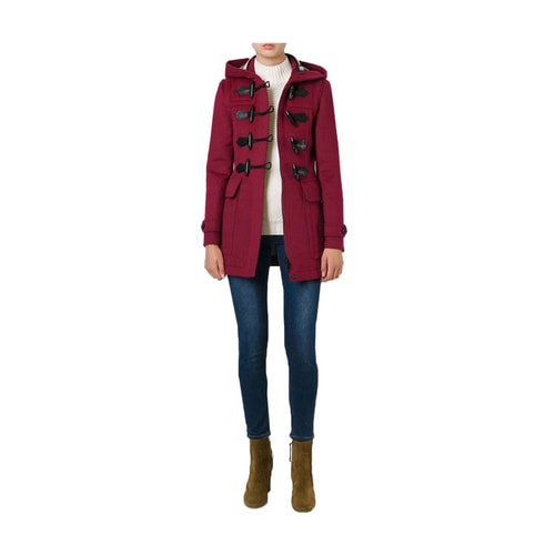 BURBERRY/博柏利 秋冬款牛角扣羊毛連帽大衣 女士外套#3983353