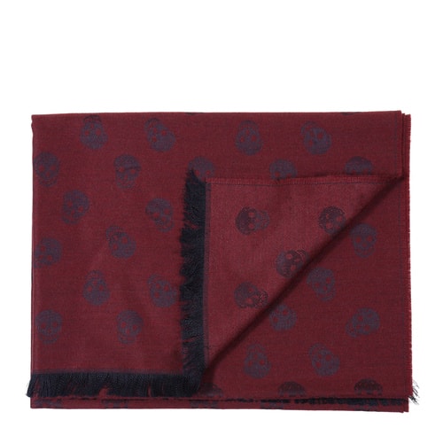 Alexander McQueen(亞歷山大麥昆) 朱紅色底小骷髏羊毛披肩