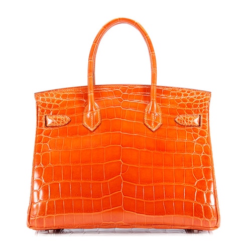 HERMES/愛馬仕 桔色鱷魚皮Birkin30銀扣女士手提包