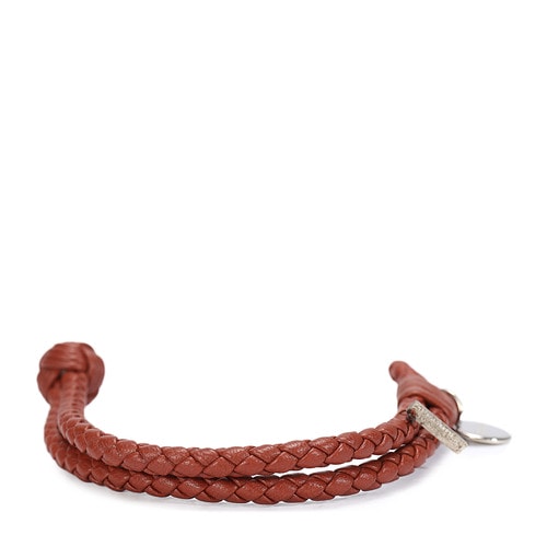 Bottega Veneta(葆蝶家) #紅褐色手工編織皮質手鏈 S#