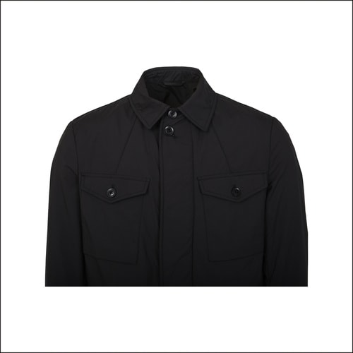 Zegna/杰尼亞 黑色聚酯纖維男士長款風衣