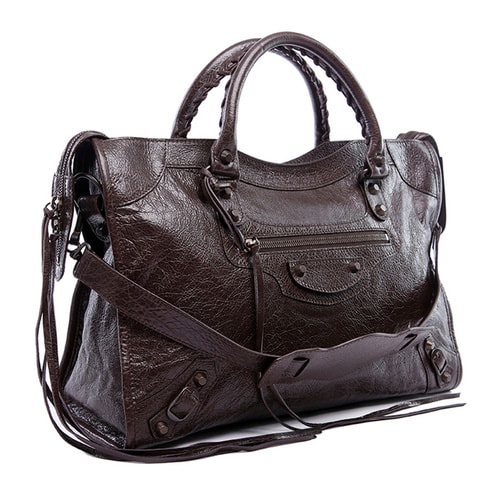 Balenciaga/巴黎世家 女士褐色羊皮CITY系列鉚釘裝飾手提包單肩包 115748 D94JT 2065