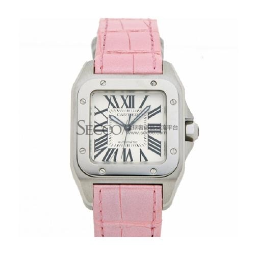 CARTIER/卡地亞 Santos桑托斯粉皮帶機械女表W20126X8