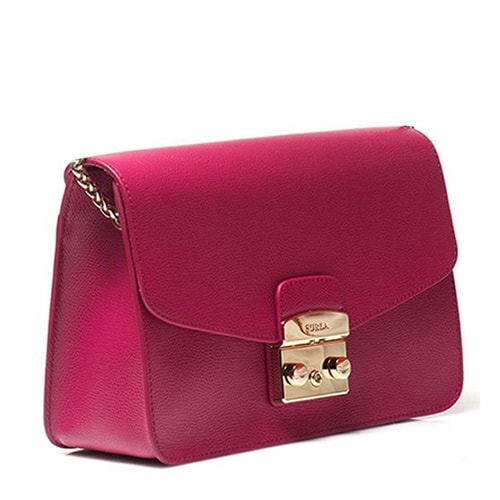 FURLA/芙拉Metropolis 鎖扣鏈條單肩鏈條包 玫紅色